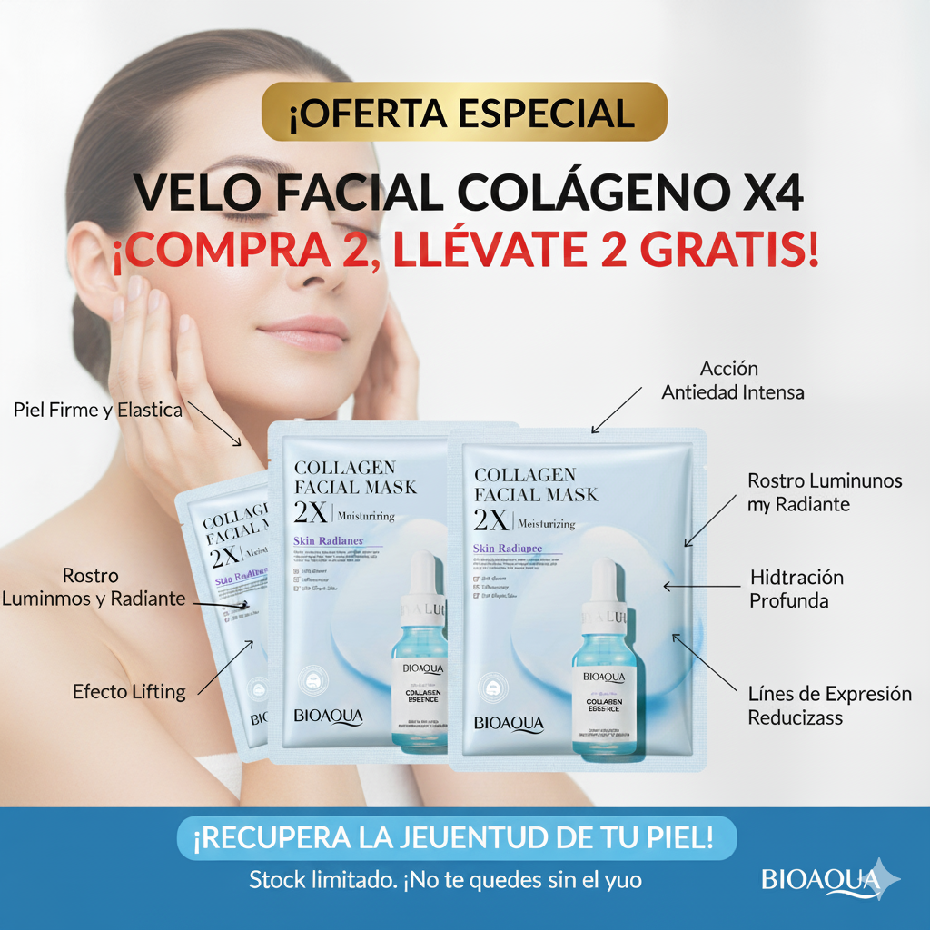 VELO FACIAL COLAGENO BIOAQUA: ¡COMPRA 2, LLÉVATE 2 GRATIS!