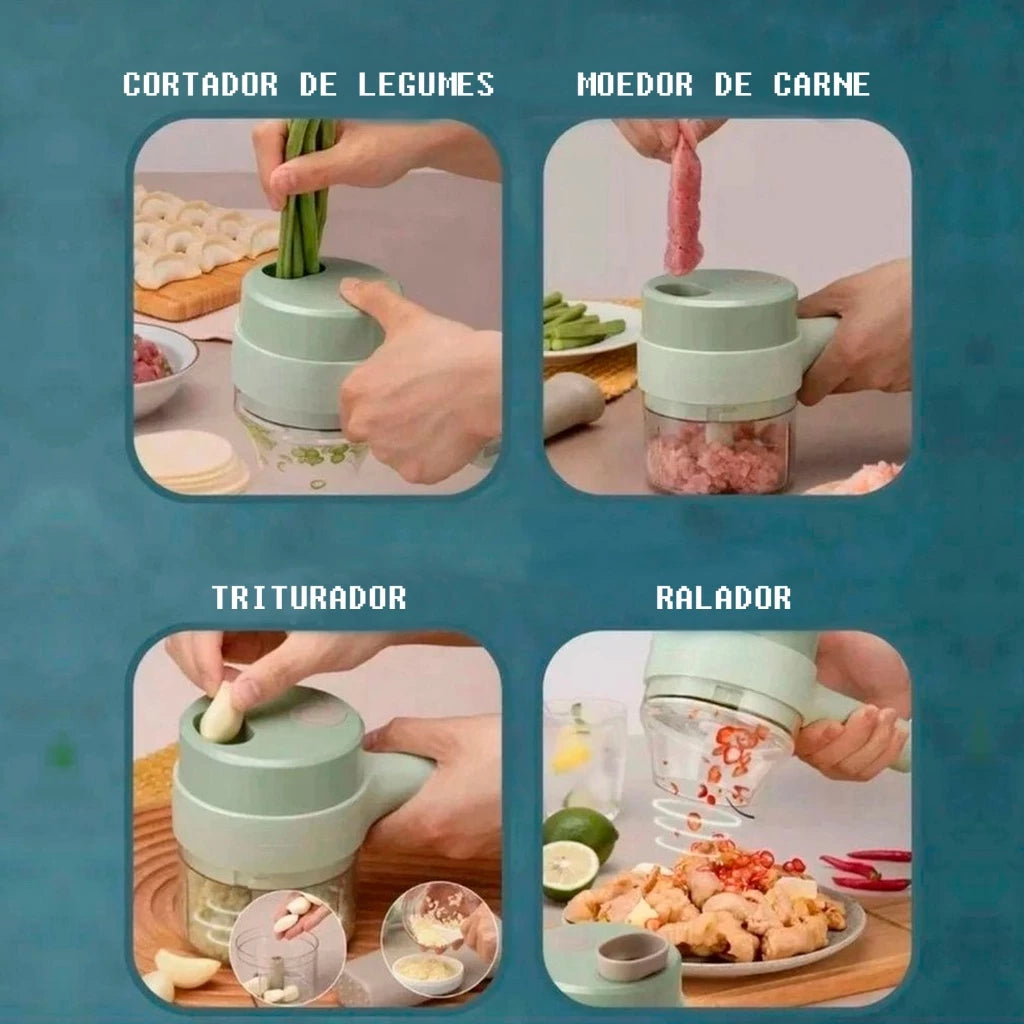 Picador de Verduras Recargable 4 en 1: ¡El Asistente de Cocina que Transformará tu Forma de Cocinar!